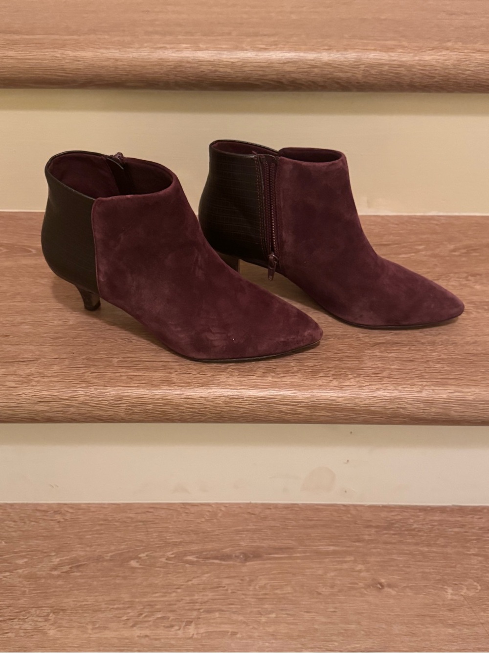 Clarks Burgundy Suede Ankle Booties
